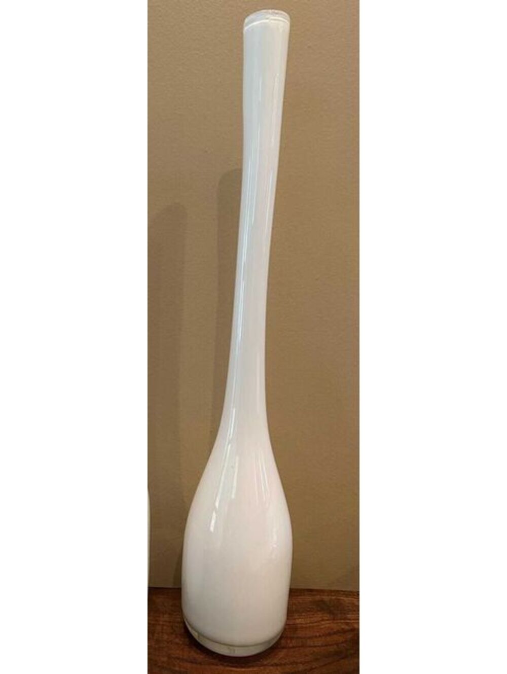 Vintage White Opaline Encased in Clear Art Glass MCM Vase 23” Tall